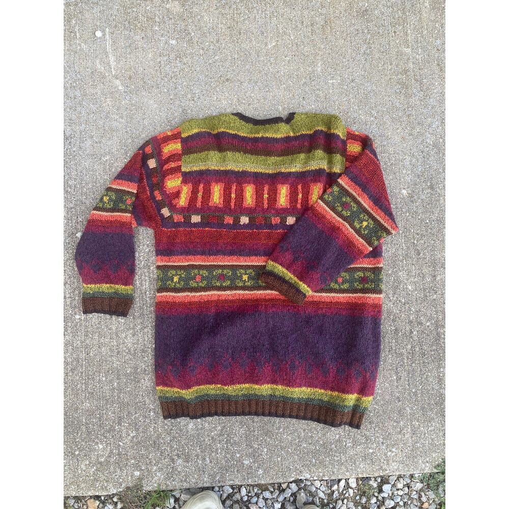 Vintage 80s 90s Susan Bristol women Large V Neck Patterned Sweater pullover - Picture 5 of 5